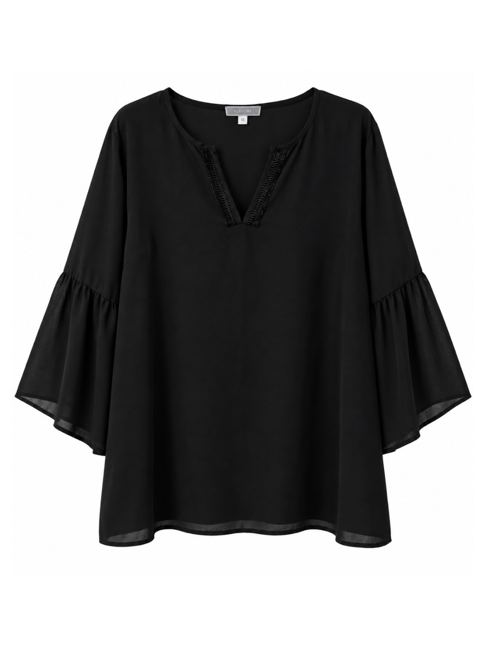 Pleione Black V-Neck Bell Sleeve Tunic